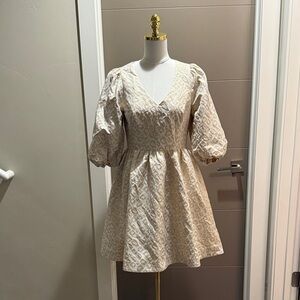 Elegant Cream Puff Sleeve Dress